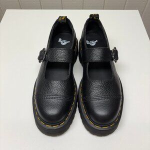 Doc Martens Addina Flower Buckle Leather Platform Shoes - Black size 9